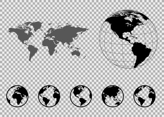 Wall Mural - set of globes with different continents and a map earth
