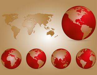 Wall Mural - set of globes with different continents and a map earth