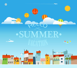 Canvas Print - Vacation travelling concept with logo. Hello summer