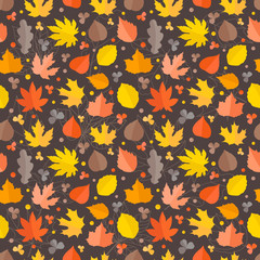 Poster - Autumn seamless vector pattern. Fall leaves collection
