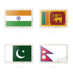 Wall Mural - Postage stamp with the image of India, Sri Lanka, Pakistan, Nepal flag.