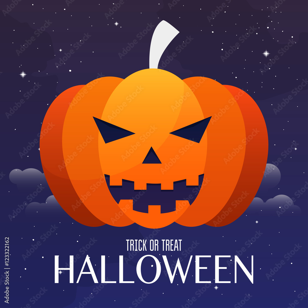 Scary Jack O Lantern halloween pumpkin on night background. Happ Stock ...