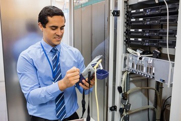 Aufkleber - Technician using digital cable analyzer