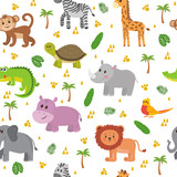Fototapeta Pokój dzieciecy - African animals seamless pattern. Cute cartoon childish animals