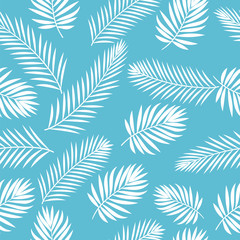  Tropical white palm tree leaves seamless pattern. Cute floral ba