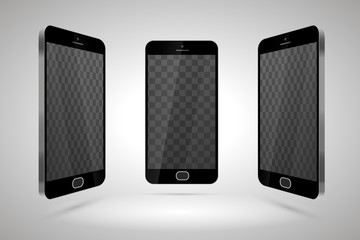 Wall Mural - Three realistic glossy smartphones, mockup with transparent place for layout