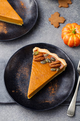Wall Mural - Pumpkin pie, tart made for Thanksgiving day