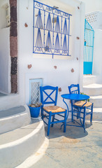 Traditional architecture of Oia village on Santorini island, Gre