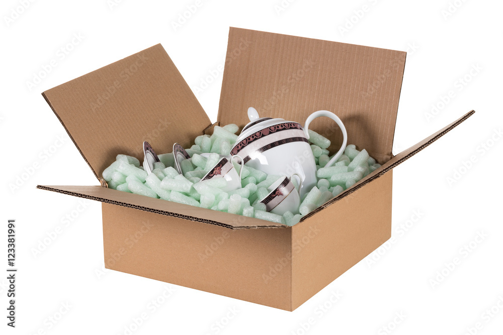 transpotring box with porcelain - obrazy, fototapety, plakaty 