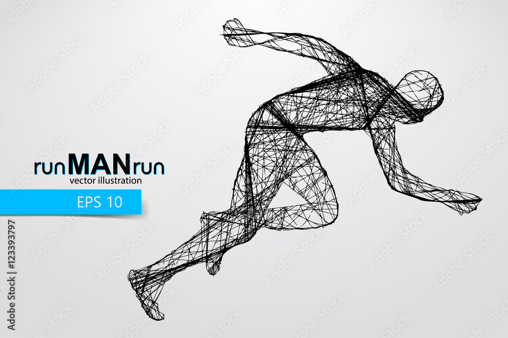 Text Running Man Silhouette of a running man. Text and background on a separate layer ...