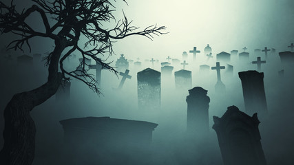 Wall Mural - Horror  Halloween  gravestone   spooky tree