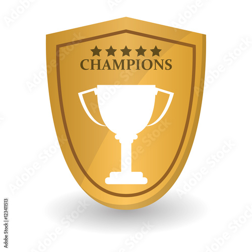 Trophy cup inside shield icon. Champions league winner and success theme. Colorful design
