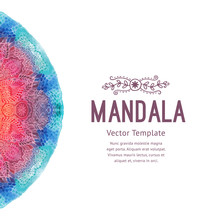 Watercolor Mandala, Lace Ornament Made Of Round Pattern In Oriental Style.