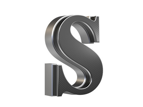 Uppercase Letter S - steel and carbon extruded letter isolated on white background