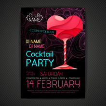 Disco Cocktail Party Poster. 3D Cocktail Design. Happy Valentine