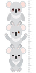 koala. Children height meter wall sticker, kids measure, Growth Chart. Vector