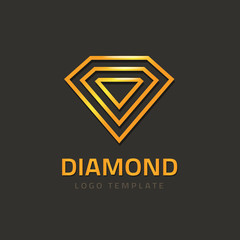 Poster - diamond logotype vector illustration isolated on dark background, golden jewel logo glossy outline l