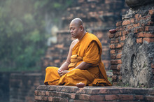 Buddhist Monk Meditation In Temple