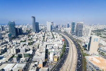 Tel Aviv Skyline - Aerial Photo Of Tel Aviv's Center With Ayalon Freeway
