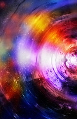 Poster - graphic concept of music in space, cosmic sound waves, computer design, music concept.