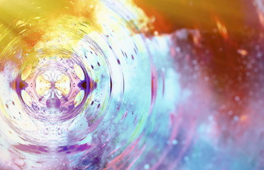 Poster - graphic concept of music in space, cosmic sound waves, computer design, music concept.