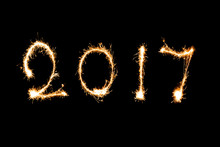 2017 Written With Sparkle Firework, New Year 2017 Concept.