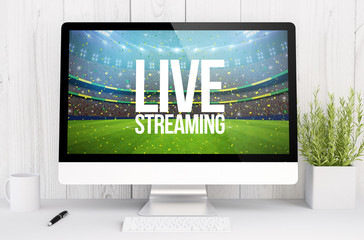 Poster - white workspace with computer live streaming