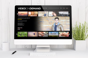 Poster - white workspace with computer video on demand