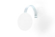 Blank white wobbler hang on wall mock up, clipping path, 3d rendering. Space round paper mockup on plastic transparent strip. Clear price sticker circle shape. Pricing tag label template isolated.