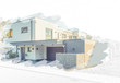 canvas print picture - Entwurf eines modernen Flachdach-Hauses