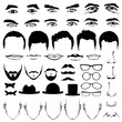 © MicroOne - Man face eyes and noses, mustaches with glasses, hats or lips, hairstyle