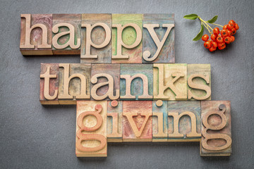 Wall Mural - Happy Thanksgiving in wood type