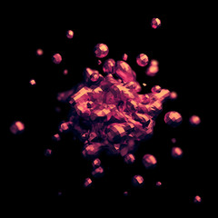 Poster - Abstract 3d rendering of chaotic low poly liquid. Background with dynamic polygonal fluid splash. Design element.
