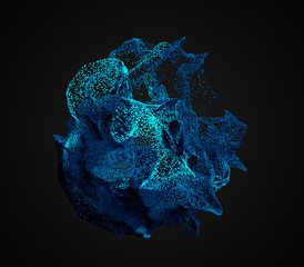 Poster - Abstract 3d rendering of chaotic particles. Flying cubes in empty space. Dynamic shape. Futuristic background. Poster design.