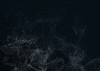 Poster - Abstract 3d rendering of chaotic particles. Flying cubes in empty space. Dynamic shape. Futuristic background. Poster design.