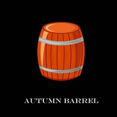 Wooden barrel vector illustration. Autumn time.Black background.