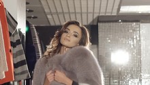 Sexy Woman Flirting Seductive In Rich Fur Coat. Slowly