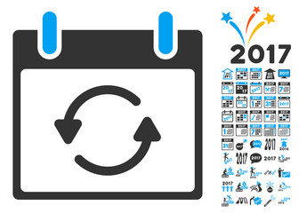 Wall Mural - Refresh Calendar Day pictograph with bonus calendar and time management symbols. Vector illustration style is flat iconic symbols, blue and gray colors, white background.