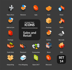 Color icons set in flat isometric illustration style, vector collection