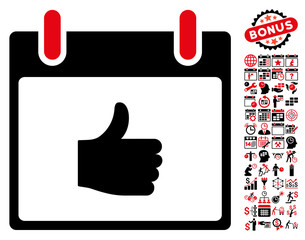 Wall Mural - Thumb Up Calendar Day pictograph with bonus calendar and time management images. Vector illustration style is flat iconic symbols, intensive red and black, white background.