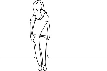 Wall Mural - continuous line drawing of standing woman