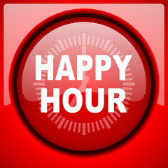 Poster - happy hour red icon plastic glossy button