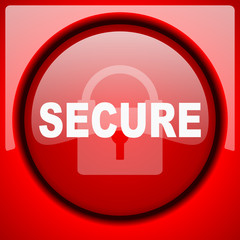 Fototapete - secure red icon plastic glossy button
