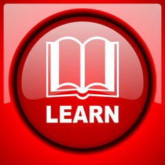 Fototapete - learn red icon plastic glossy button