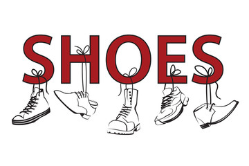 illustration with text and hanging on shoelaces shoes