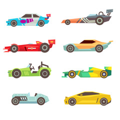 Wall Mural - Sport racing car flat vector icons isolated on white