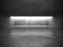 Dark Empty Room Interior With Old Concrete Walls And Ceiling