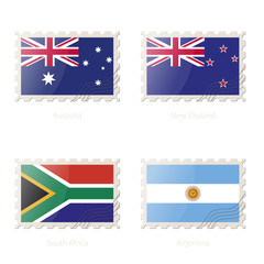 Wall Mural - Postage stamp with the image of Australia, New Zealand, South Africa, Argentina flag.