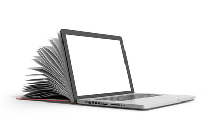 creative E-learning Concept Book and Laptop 3d render on white