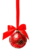 Hunging Red Christmas Ball Isolated